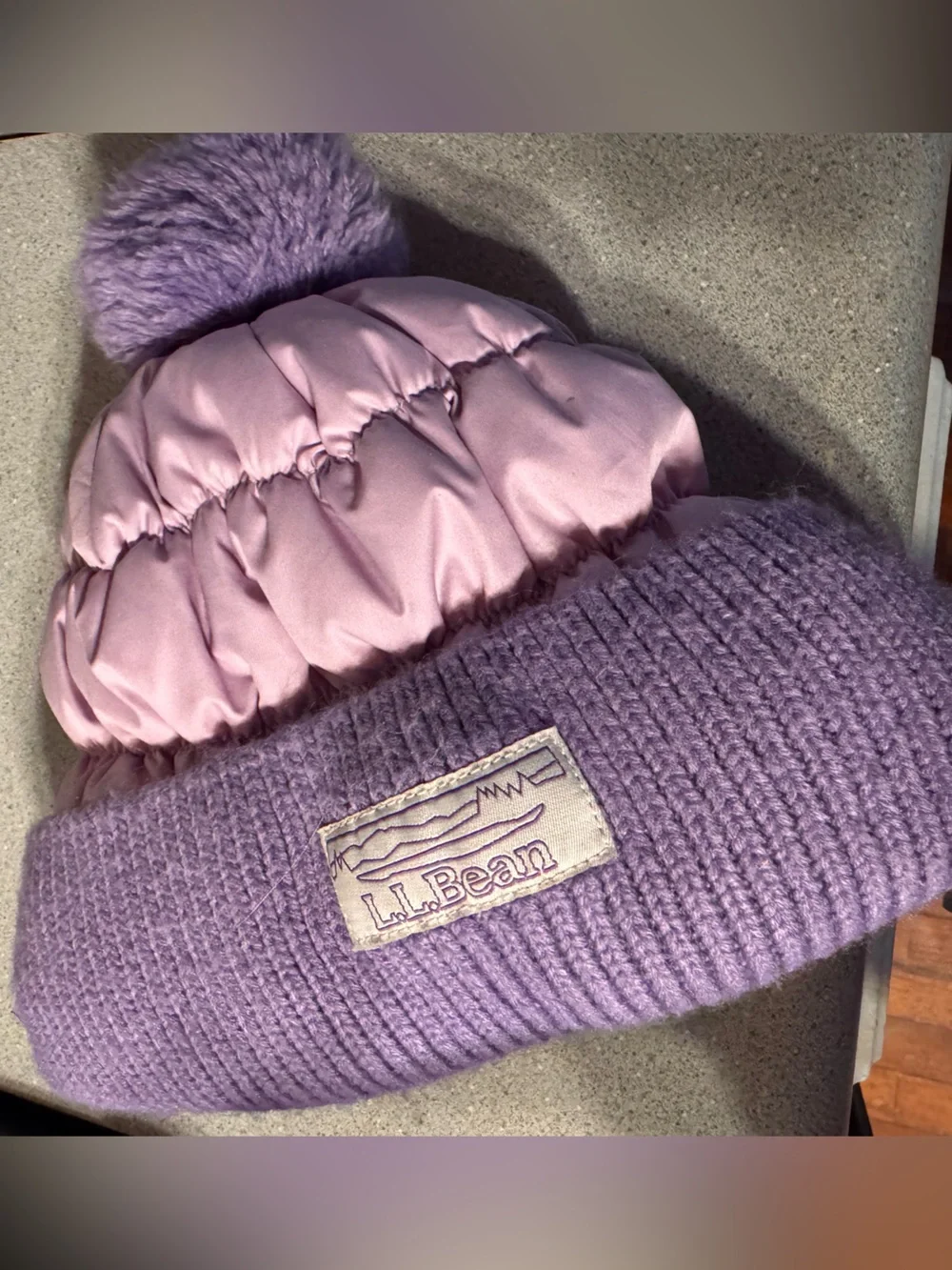 LL bean girls puffer hat fuzzy lined youth